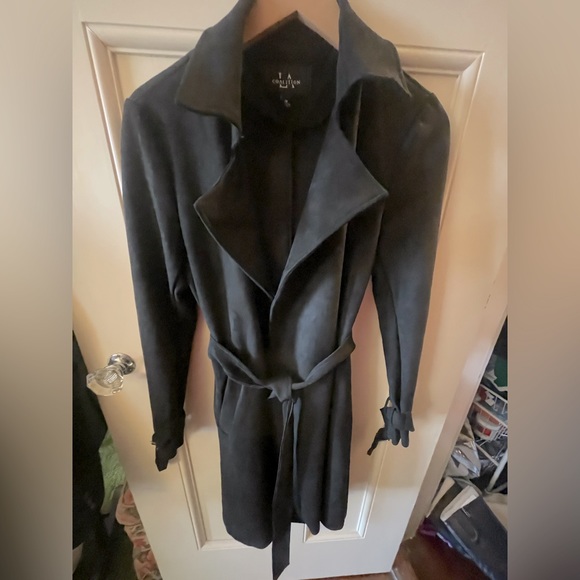 NWOT COALITION LA Jenny Suede Black Trench Coat 🧥 Vegan - Picture 12 of 13